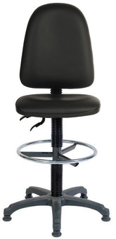 Teknik Office Ergo Twin Draughtsman Medium Back PU Operator Office Chair With Ring Kit Conversion and Fixed Footrest Black - 2900PU/1163 DD
